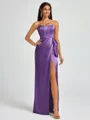 Sheath Strapless Bow Floor-Length Silk Like Satin Corset Bridesmaid Dress