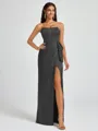Sheath Strapless Bow Floor-Length Silk Like Satin Corset Bridesmaid Dress