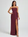 Sheath Strapless Bow Floor-Length Silk Like Satin Corset Bridesmaid Dress