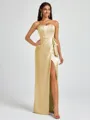 Sheath Strapless Bow Floor-Length Silk Like Satin Corset Bridesmaid Dress