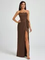 Sheath Strapless Bow Floor-Length Silk Like Satin Corset Bridesmaid Dress