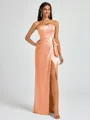 Sheath Strapless Bow Floor-Length Silk Like Satin Corset Bridesmaid Dress