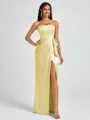Sheath Strapless Bow Floor-Length Silk Like Satin Corset Bridesmaid Dress