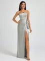 Sheath Strapless Bow Floor-Length Silk Like Satin Corset Bridesmaid Dress