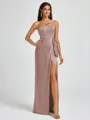 Sheath Strapless Bow Floor-Length Silk Like Satin Corset Bridesmaid Dress