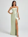 Sheath Strapless Bow Floor-Length Silk Like Satin Corset Bridesmaid Dress