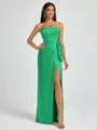 Sheath Strapless Bow Floor-Length Silk Like Satin Corset Bridesmaid Dress