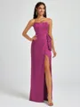 Sheath Strapless Bow Floor-Length Silk Like Satin Corset Bridesmaid Dress