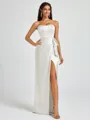 Sheath Strapless Bow Floor-Length Silk Like Satin Corset Bridesmaid Dress