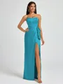 Sheath Strapless Bow Floor-Length Silk Like Satin Corset Bridesmaid Dress