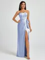 Sheath Strapless Bow Floor-Length Silk Like Satin Corset Bridesmaid Dress