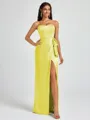 Sheath Strapless Bow Floor-Length Silk Like Satin Corset Bridesmaid Dress