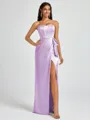 Sheath Strapless Bow Floor-Length Silk Like Satin Corset Bridesmaid Dress