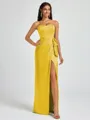 Sheath Strapless Bow Floor-Length Silk Like Satin Corset Bridesmaid Dress