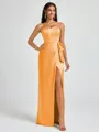 Sheath Strapless Bow Floor-Length Silk Like Satin Corset Bridesmaid Dress