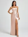 Sheath Strapless Bow Floor-Length Silk Like Satin Corset Bridesmaid Dress