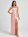 Sheath Strapless Bow Floor-Length Silk Like Satin Corset Bridesmaid Dress