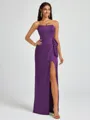Sheath Strapless Bow Floor-Length Silk Like Satin Corset Bridesmaid Dress
