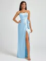 Sheath Strapless Bow Floor-Length Silk Like Satin Corset Bridesmaid Dress