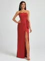 Sheath Strapless Bow Floor-Length Silk Like Satin Corset Bridesmaid Dress