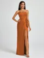 Sheath Strapless Bow Floor-Length Silk Like Satin Corset Bridesmaid Dress
