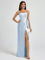 Sheath Strapless Bow Floor-Length Silk Like Satin Corset Bridesmaid Dress