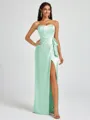 Sheath Strapless Bow Floor-Length Silk Like Satin Corset Bridesmaid Dress