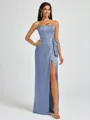 Sheath Strapless Bow Floor-Length Silk Like Satin Corset Bridesmaid Dress