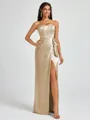 Sheath Strapless Bow Floor-Length Silk Like Satin Corset Bridesmaid Dress