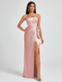 Sheath Strapless Bow Floor-Length Silk Like Satin Corset Bridesmaid Dress