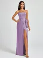 Sheath Strapless Bow Floor-Length Silk Like Satin Corset Bridesmaid Dress