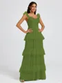 A-line Sweetheart Cascading Ruffles Floor-Length Bridesmaid Dress