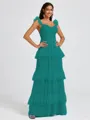 A-line Sweetheart Cascading Ruffles Floor-Length Bridesmaid Dress