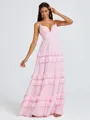 A-line V-neck Cascading Ruffles Floor-Length Chiffon Bridesmaid Dress