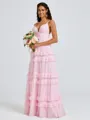 A-line V-neck Cascading Ruffles Floor-Length Chiffon Bridesmaid Dress