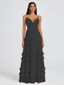 A-line V-neck Cascading Ruffles Floor-Length Chiffon Bridesmaid Dress