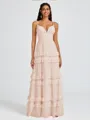 A-line V-neck Cascading Ruffles Floor-Length Chiffon Bridesmaid Dress