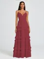 A-line V-neck Cascading Ruffles Floor-Length Chiffon Bridesmaid Dress