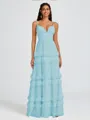 A-line V-neck Cascading Ruffles Floor-Length Chiffon Bridesmaid Dress