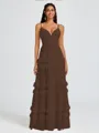 A-line V-neck Cascading Ruffles Floor-Length Chiffon Bridesmaid Dress