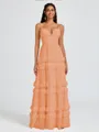 A-line V-neck Cascading Ruffles Floor-Length Chiffon Bridesmaid Dress