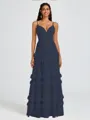 A-line V-neck Cascading Ruffles Floor-Length Chiffon Bridesmaid Dress