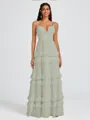 A-line V-neck Cascading Ruffles Floor-Length Chiffon Bridesmaid Dress