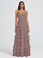 A-line V-neck Cascading Ruffles Floor-Length Chiffon Bridesmaid Dress