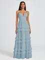 A-line V-neck Cascading Ruffles Floor-Length Chiffon Bridesmaid Dress