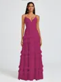 A-line V-neck Cascading Ruffles Floor-Length Chiffon Bridesmaid Dress