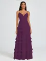 A-line V-neck Cascading Ruffles Floor-Length Chiffon Bridesmaid Dress