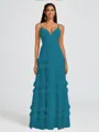 A-line V-neck Cascading Ruffles Floor-Length Chiffon Bridesmaid Dress
