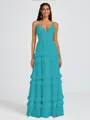 A-line V-neck Cascading Ruffles Floor-Length Chiffon Bridesmaid Dress
