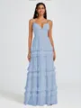 A-line V-neck Cascading Ruffles Floor-Length Chiffon Bridesmaid Dress